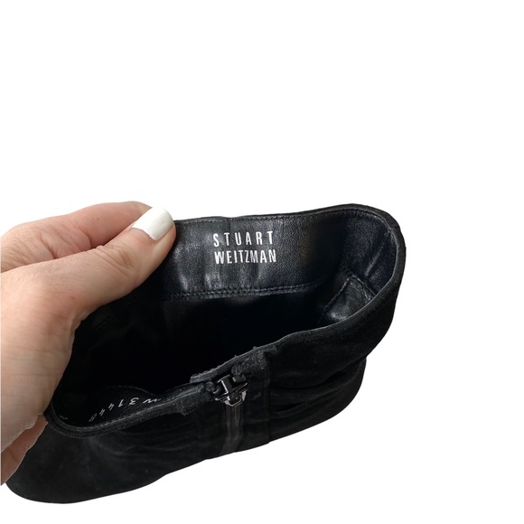 Stuart Weitzman Ruched Buckle Suede Wedge Black Booties Boots Size 8 - Picture 12 of 13